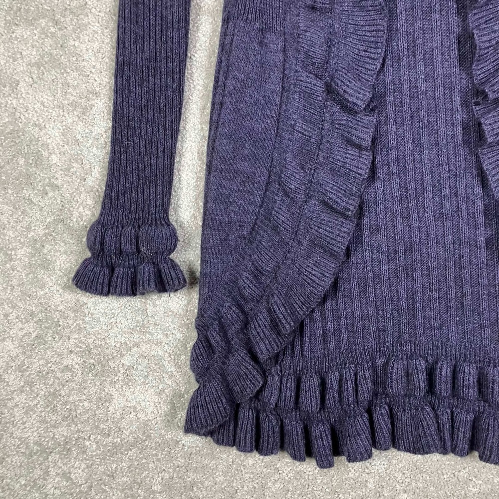 Elisabetta Collection Purple Ruffle Trim Mohair Wool Blend Ribbed Cardigan Small - Picture 3 of 13
